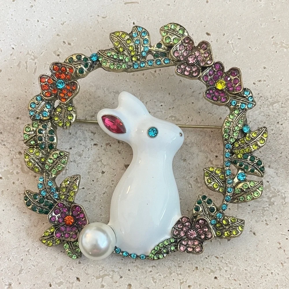 Heidi Daus Multicolor Floral Bunny Brooch